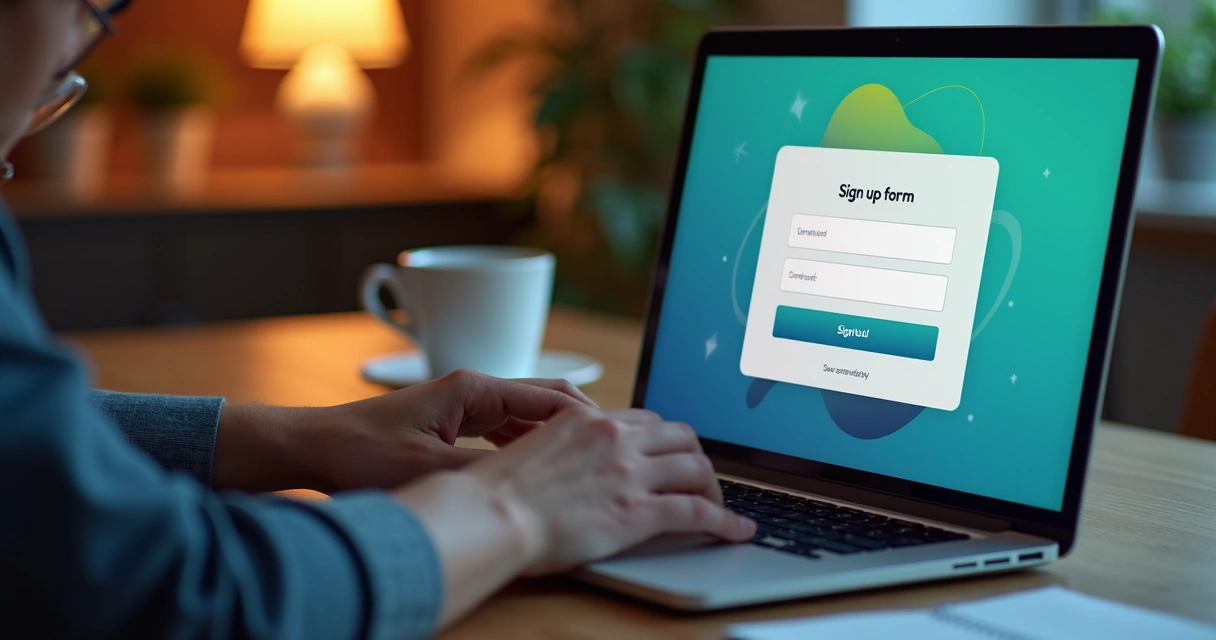 Pessoa preenchendo formulário em landing page no notebook 