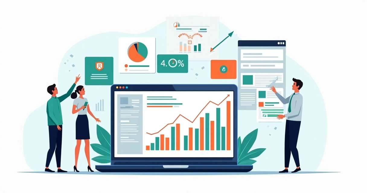 Ilustração de dashboard comparando tráfego alto com conversão alta em uma landing page 