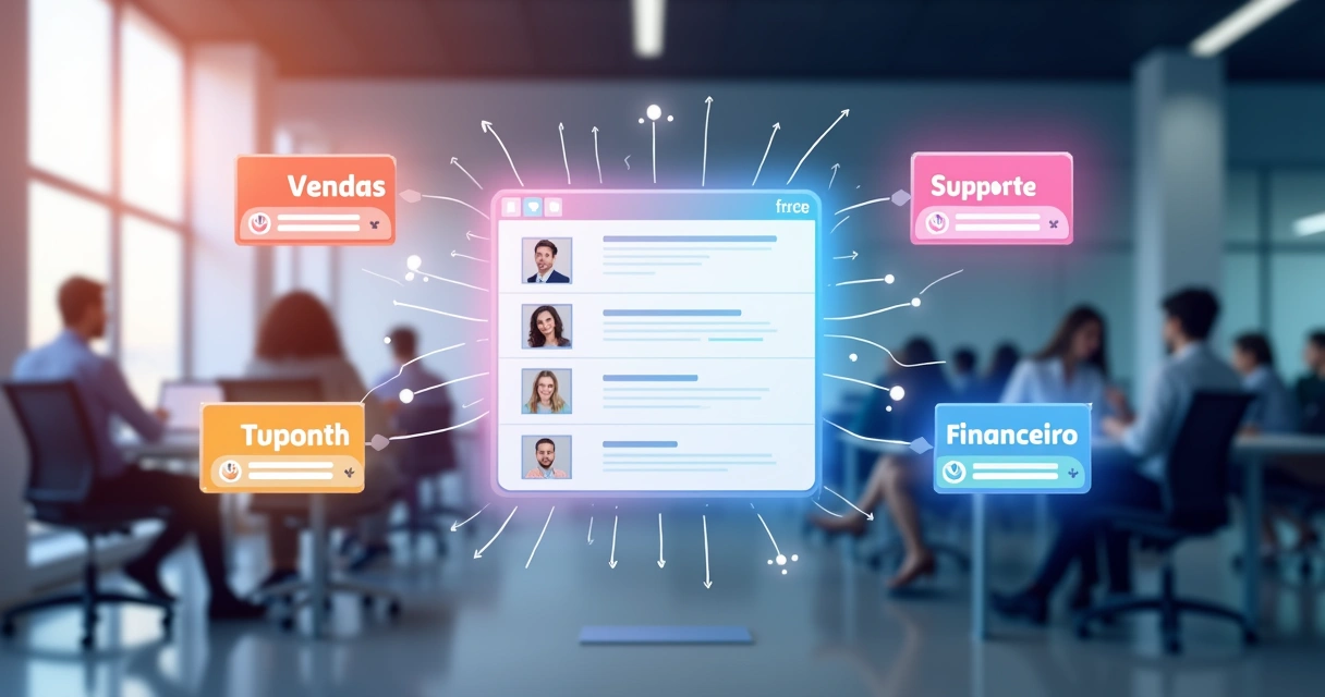Esquema de mensagens sendo direcionadas entre setores de atendimento 