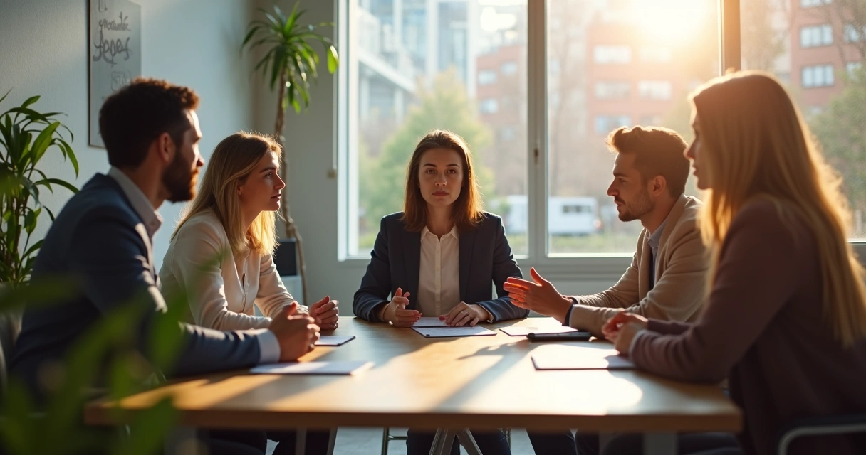 Pessoas conversando em um ambiente de trabalho, demonstrando respeito e escuta ativa. 