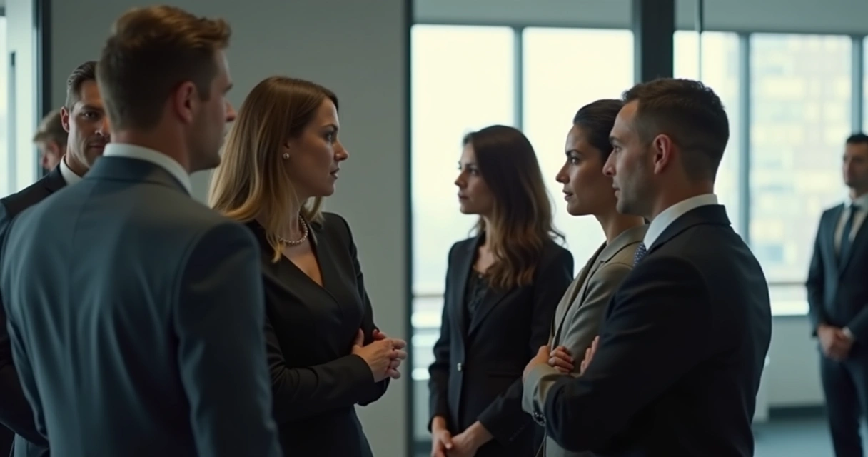 Colegas conversando em particular, olhando discretamente para os demais 