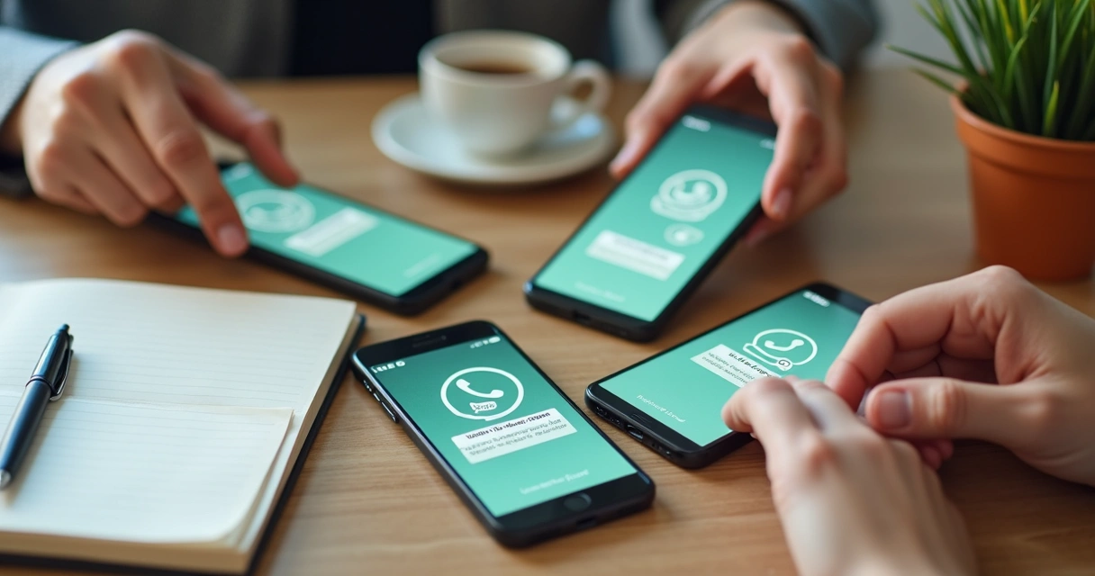 Telas de smartphone mostrando mensagens instantâneas do WhatsApp entre empresa e cliente 