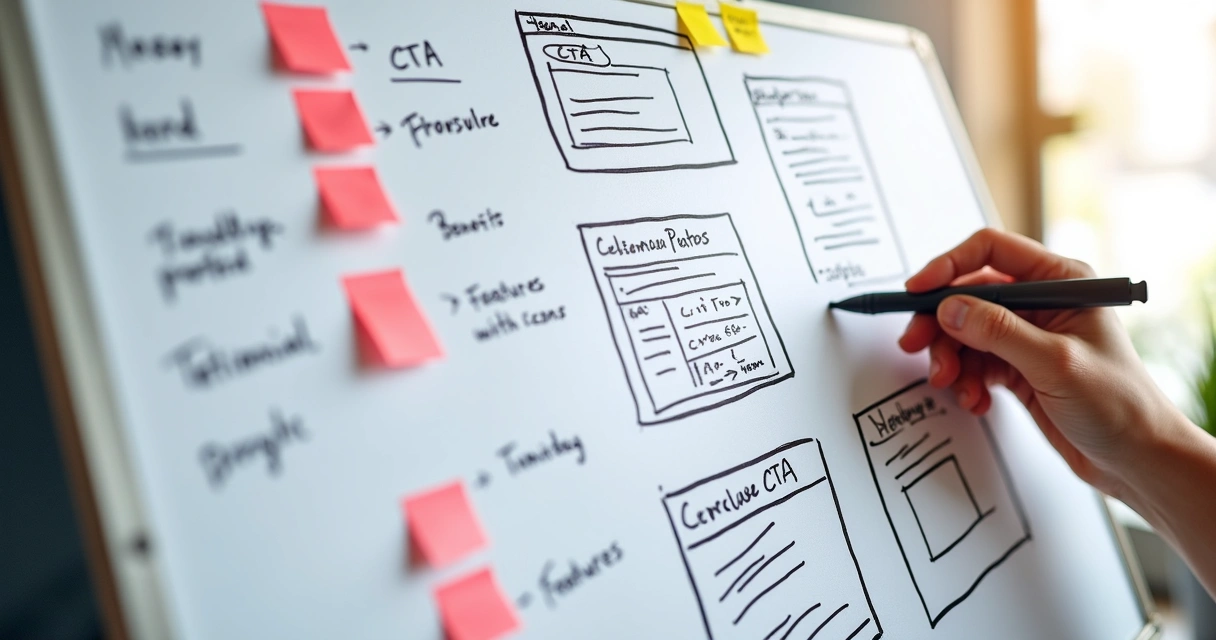 Landing page wireframe sketch showing clear sections with headline and call-to-action