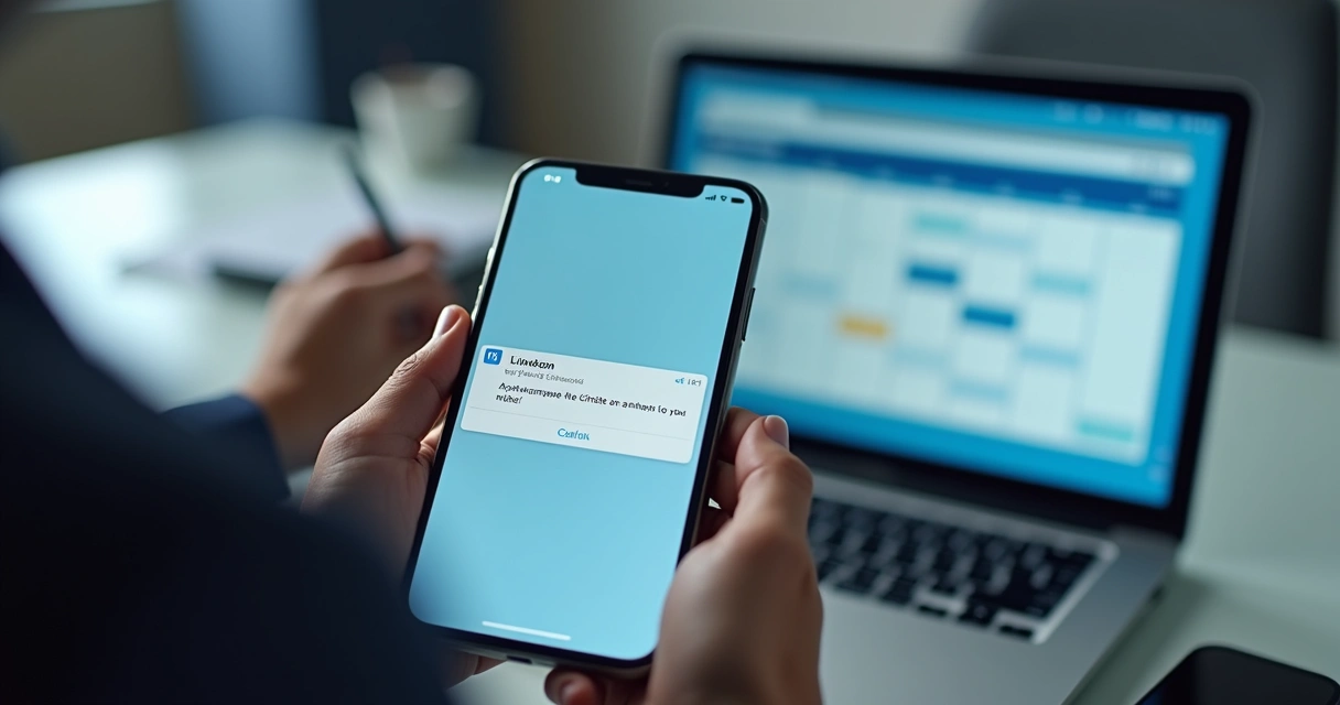 Business person sending a call invitation on a laptop with LinkedIn interface visible 