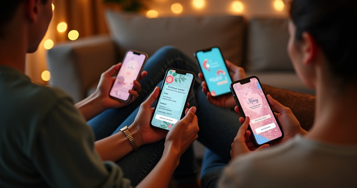 Convite digital colorido para amigo secreto em celular 