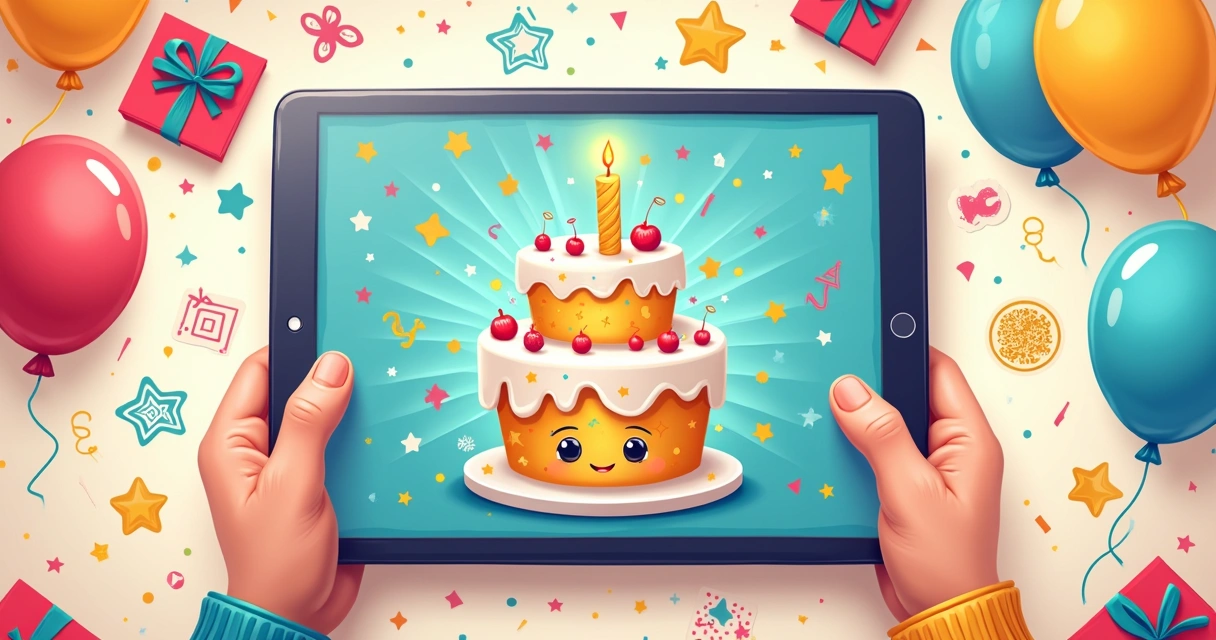 Convite digital infantil colorido com elementos lúdicos 