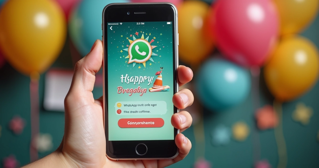 Pessoa segurando celular exibindo convite de evento pelo WhatsApp