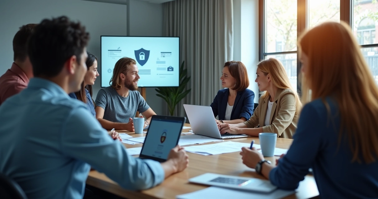 Grupo em reunião sobre convivência digital