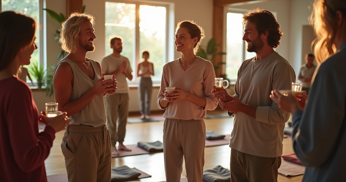 Personas conversando y compartiendo después de meditar 