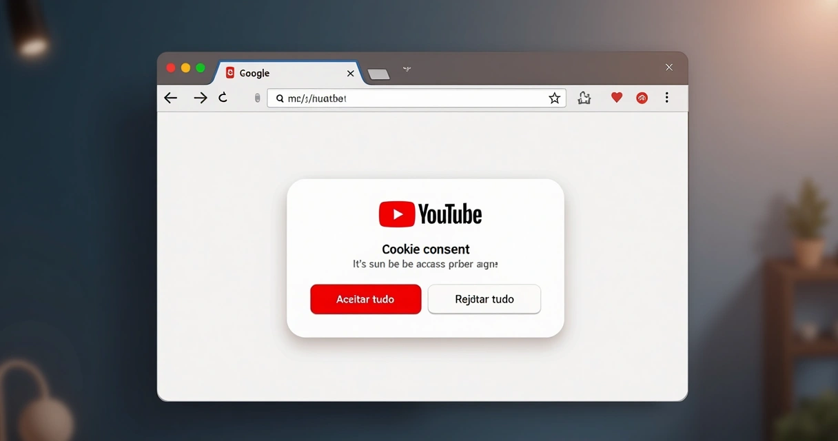 Tela de aviso sobre cookies do YouTube no navegador 
