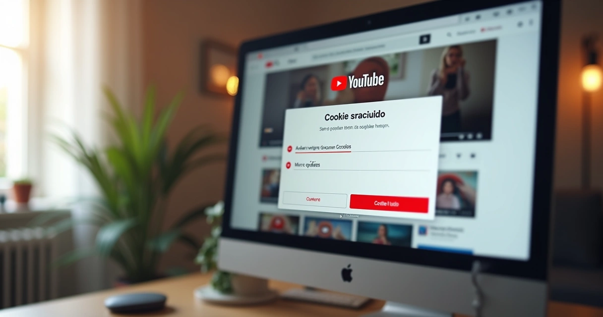 Tela do YouTube mostrando opções de cookies e dados do usuário em design moderno 