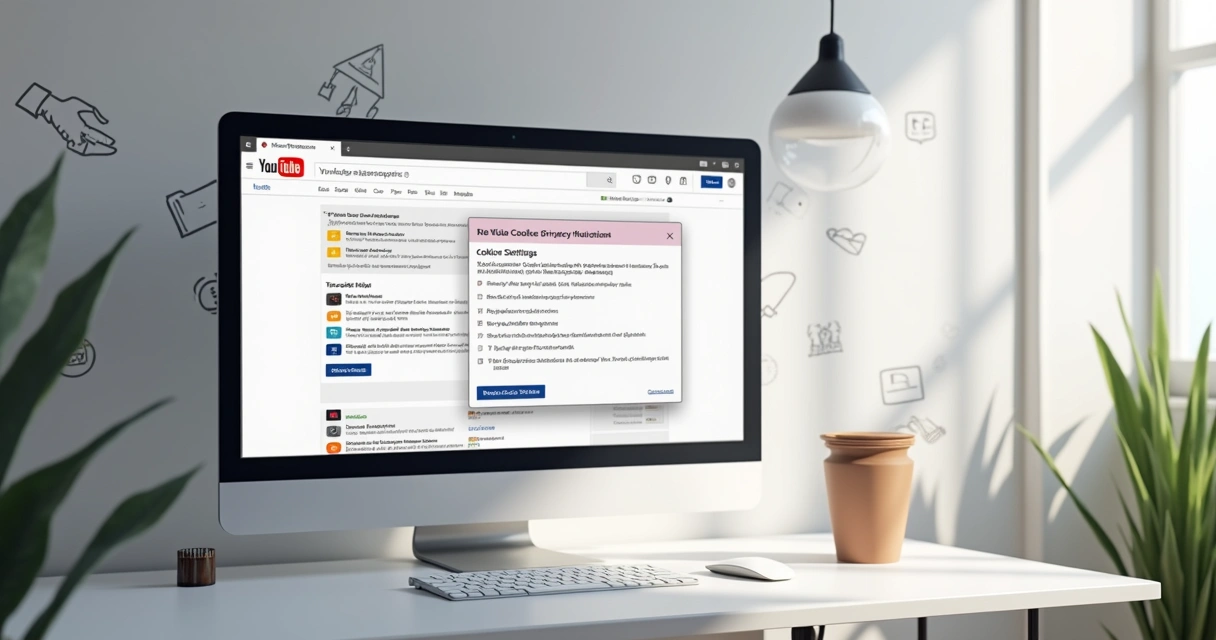 Menu de configurações de cookies exibido na tela do computador com YouTube aberto