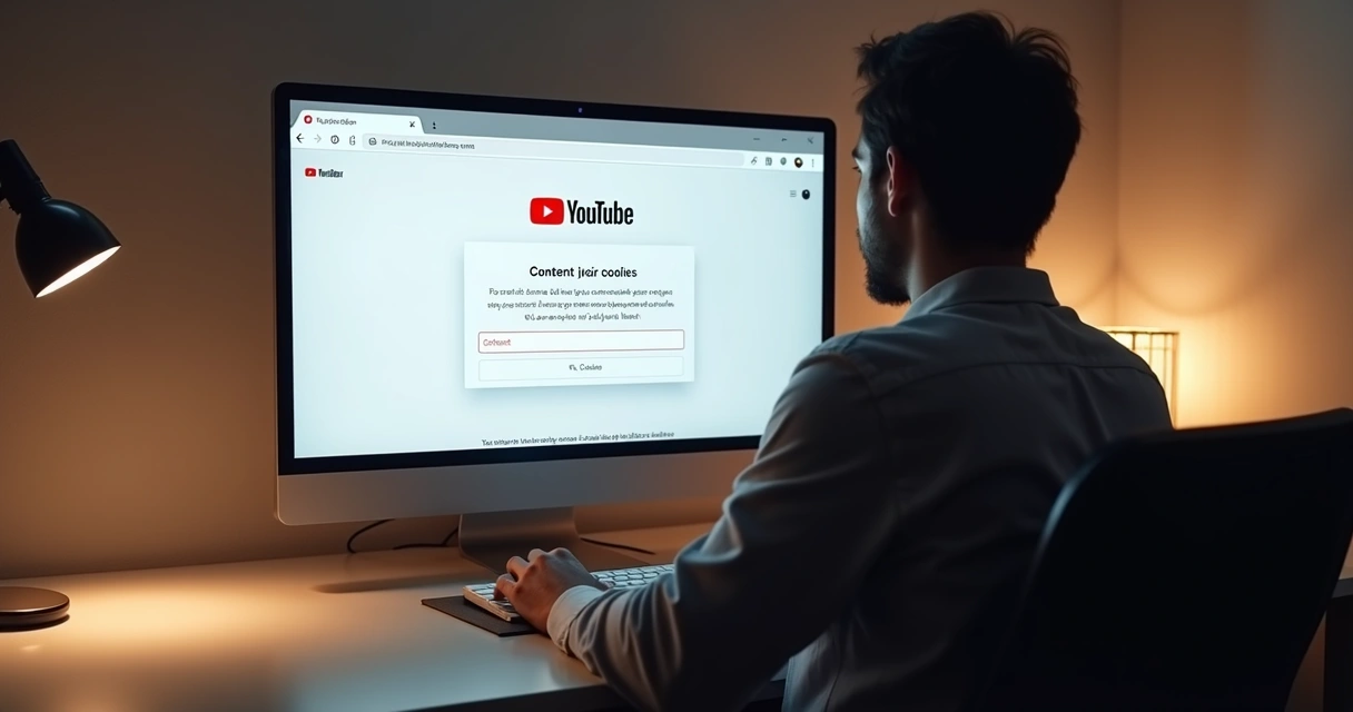 Pessoa diante de tela com opções de cookies no YouTube 