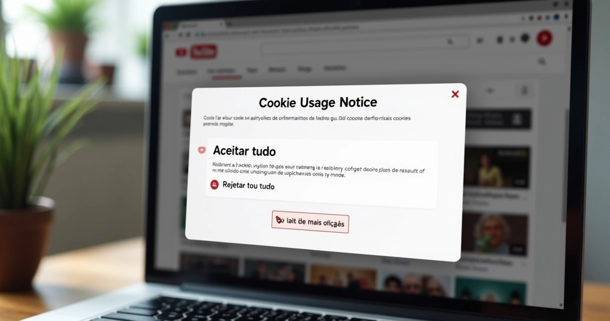 Página de avisos de cookies do YouTube durante o primeiro acesso 