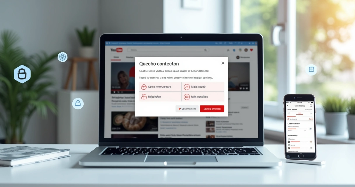 Tela inicial do YouTube com aviso de cookies destacando opções de aceitar recusar e personalizar dados 
