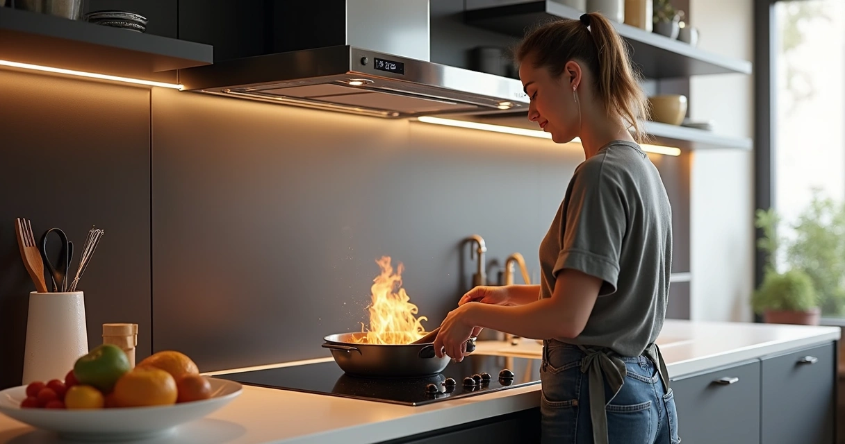 Pessoa preparando comida em cooktop de indução 