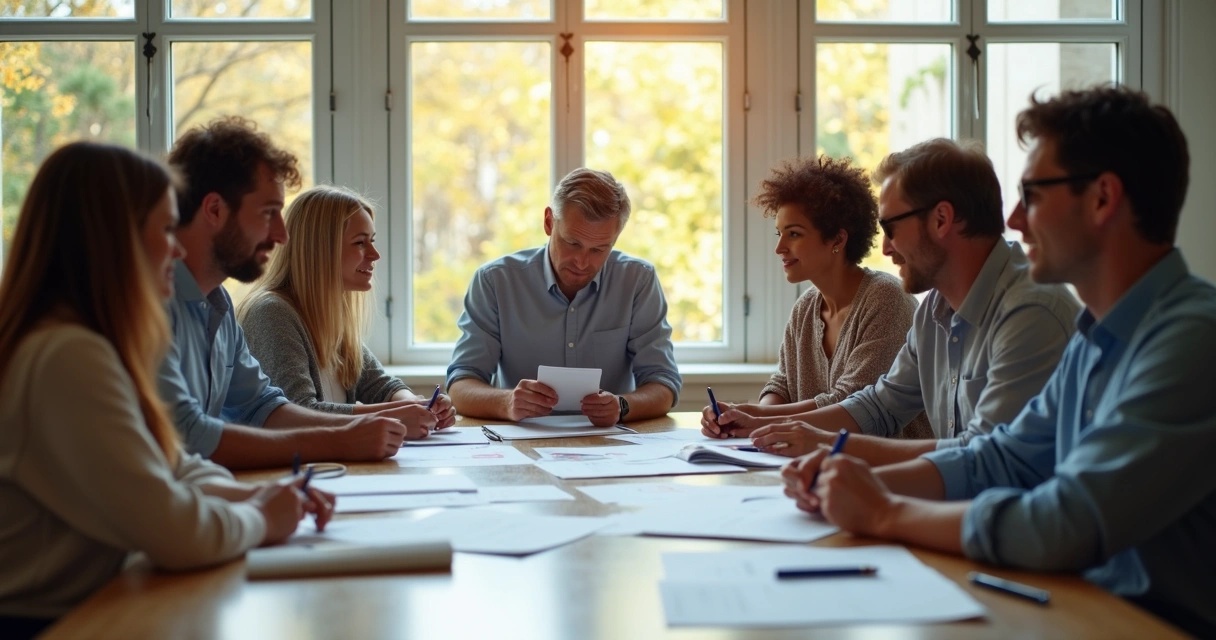 Equipo de trabajo colaborando en una mesa 