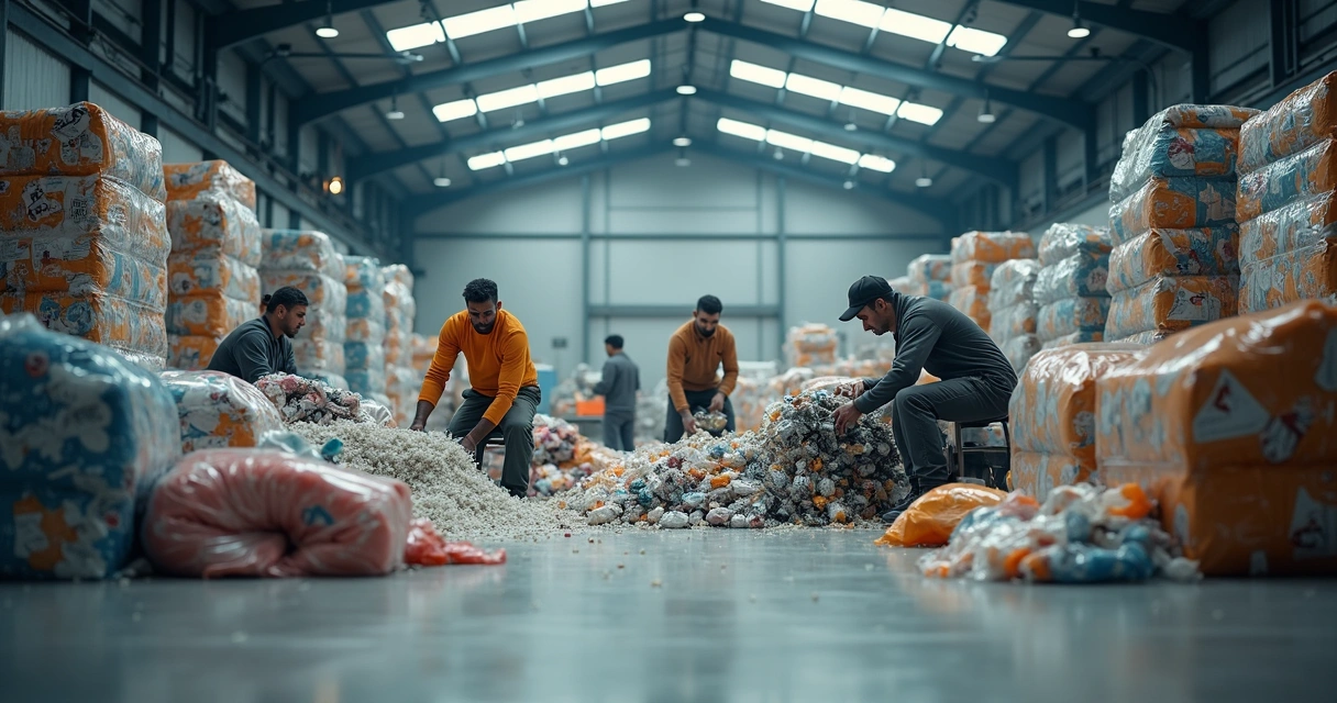 Cooperativa de catadores trabalhando com materiais recicláveis 