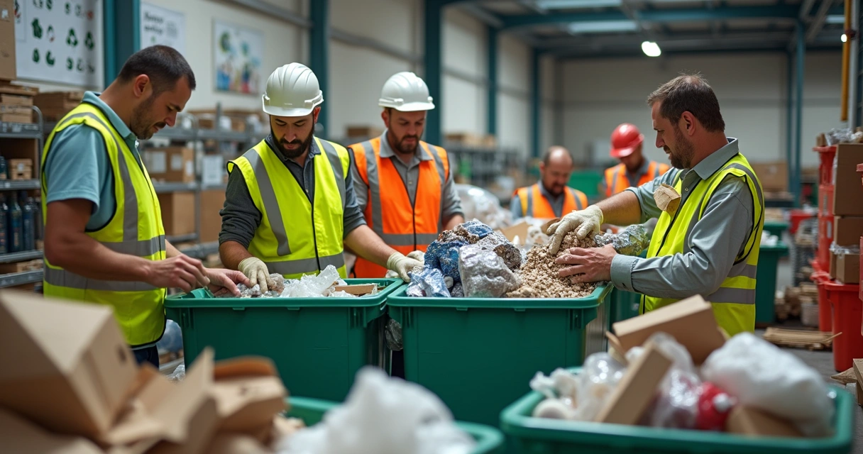 Cooperativa de catadores separando resíduos recicláveis 