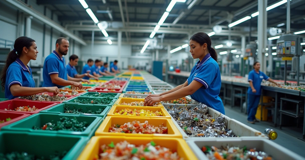 Linha de separação de recicláveis operada por cooperativa com sensores óticos