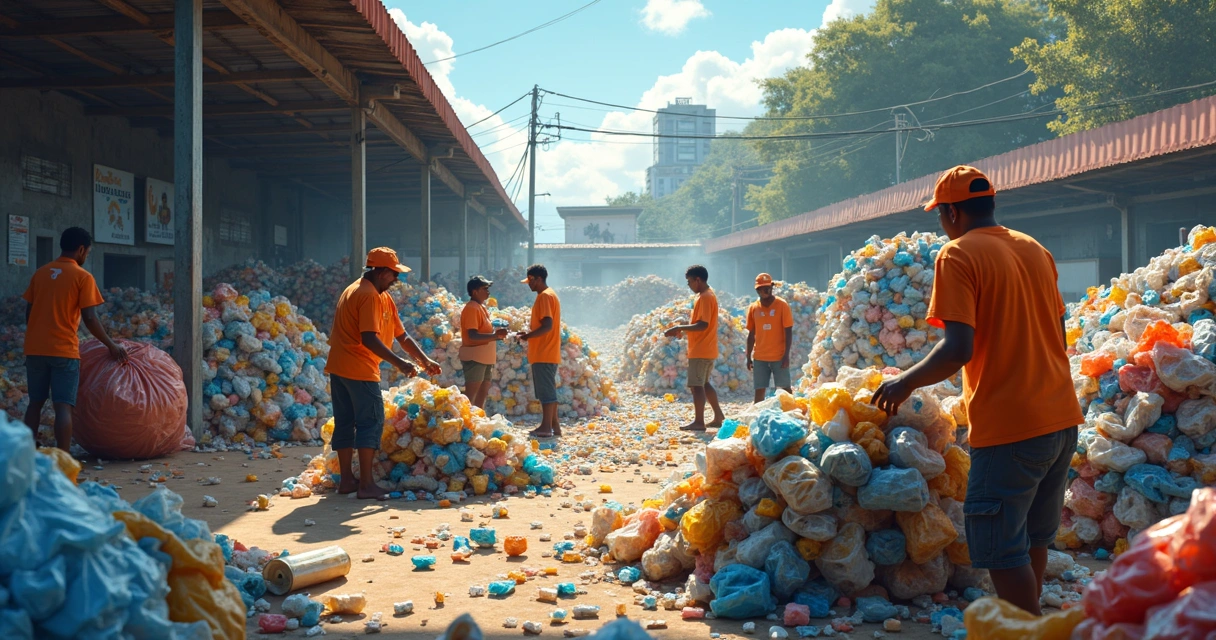 Cooperativas e catadores separando resíduos recicláveis