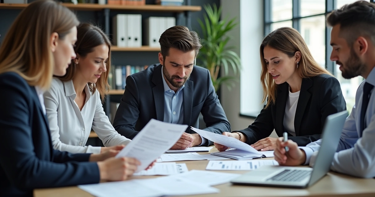 Profissionais de contabilidade analisando documentos fiscais para pequenas empresas 