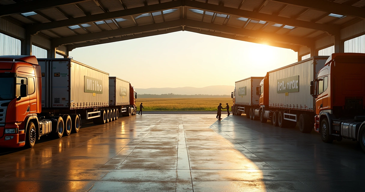 Coordenação de pátio com caminhões e grãos 