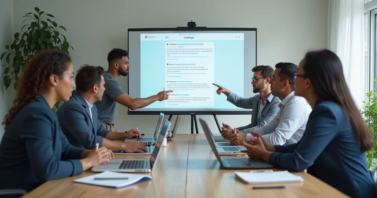 Equipe B2B discutindo como coordenar envio de conteúdo por mensagens no LinkedIn