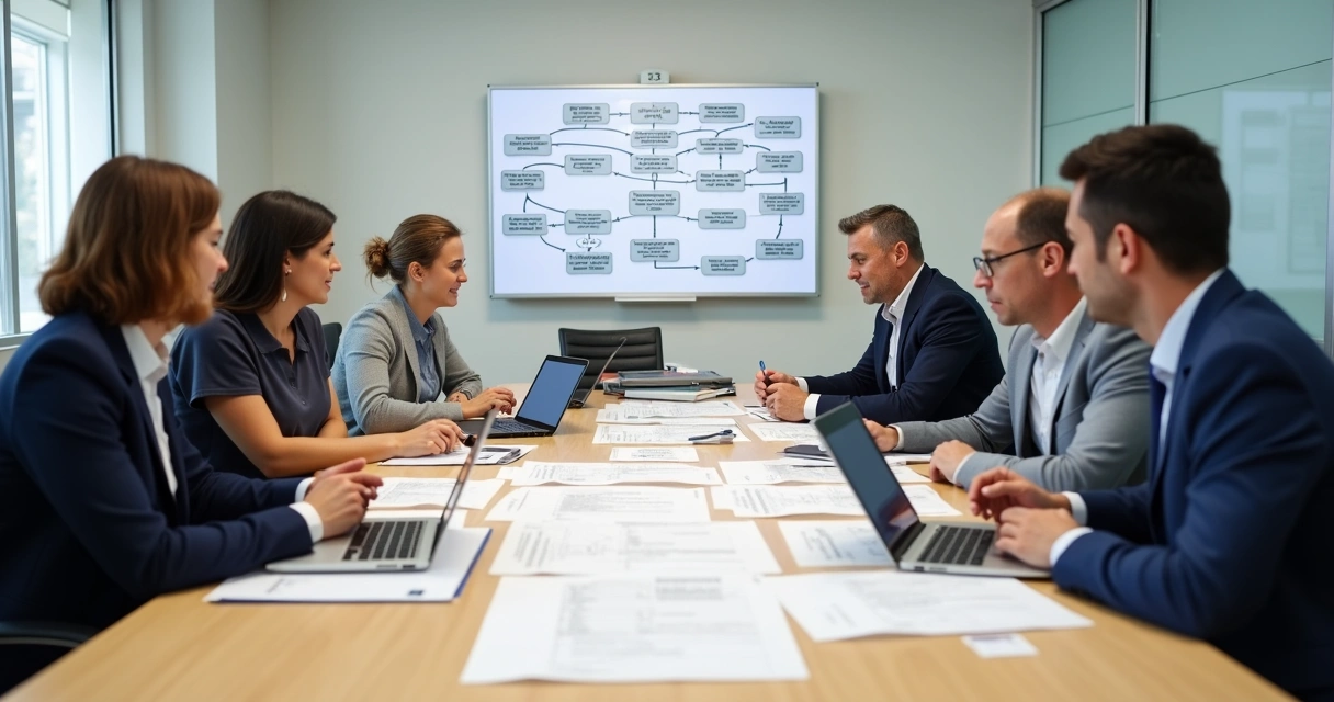 Coordenação administrativa revisando procedimentos jurídicos 