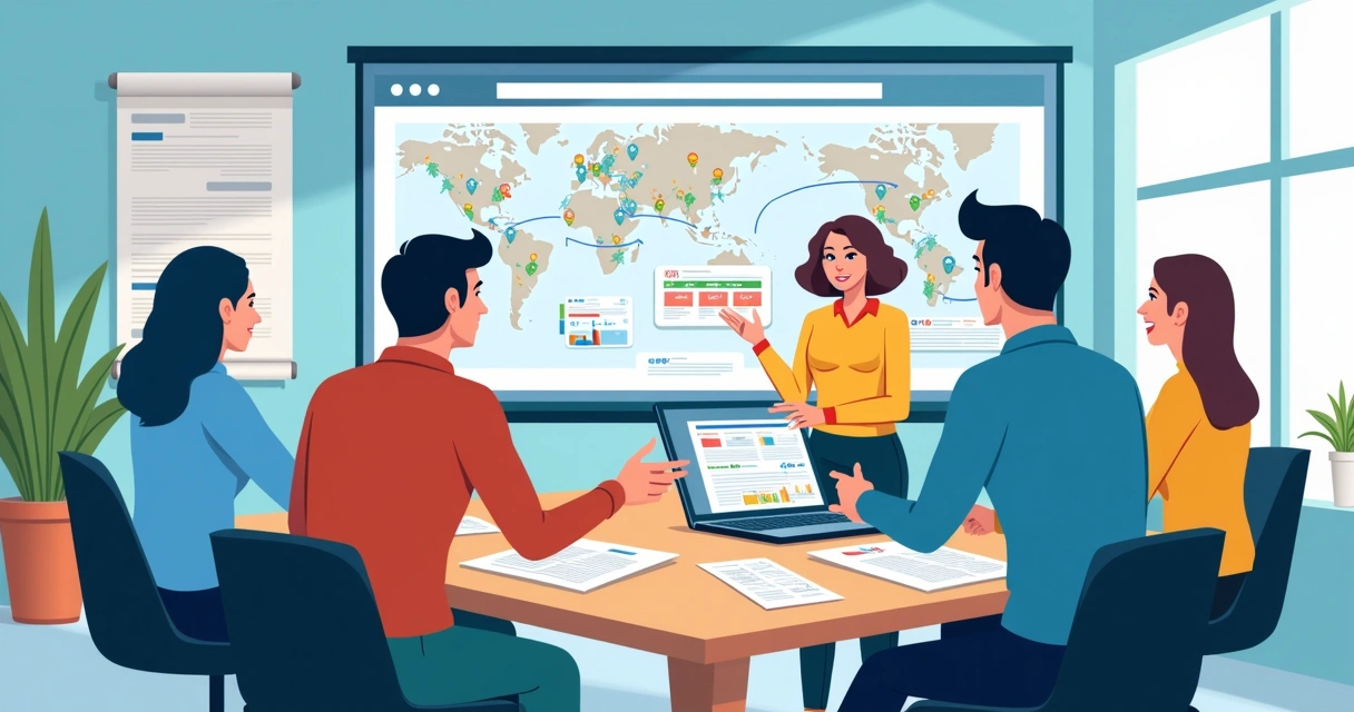 Equipe monitora informações em monitores grandes e analisa dados em tempo real. 