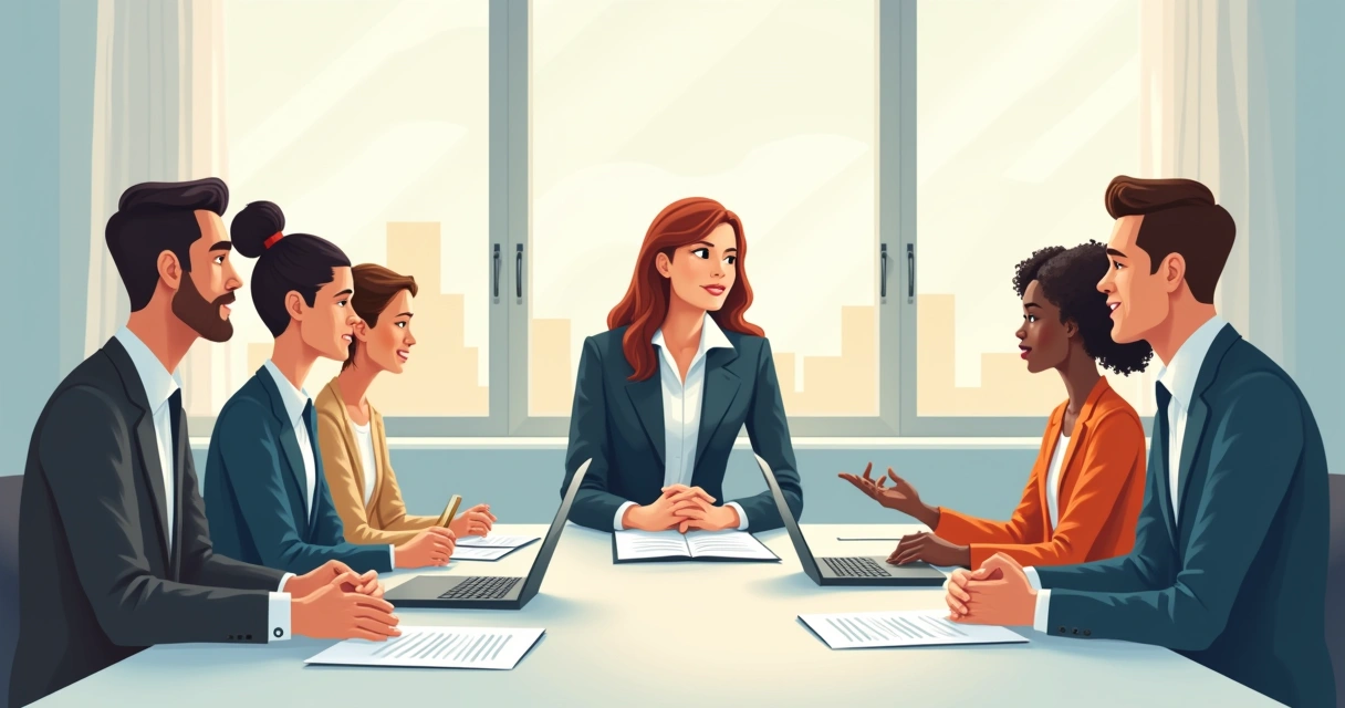 Coordenador sentado à mesa ouvindo atentamente um colaborador em reunião 