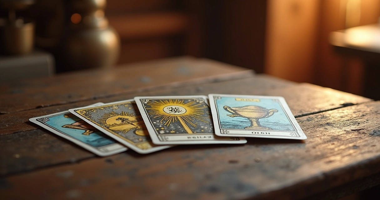 Corte de cartas do naipe de Copas espalhadas em mesa de madeira 