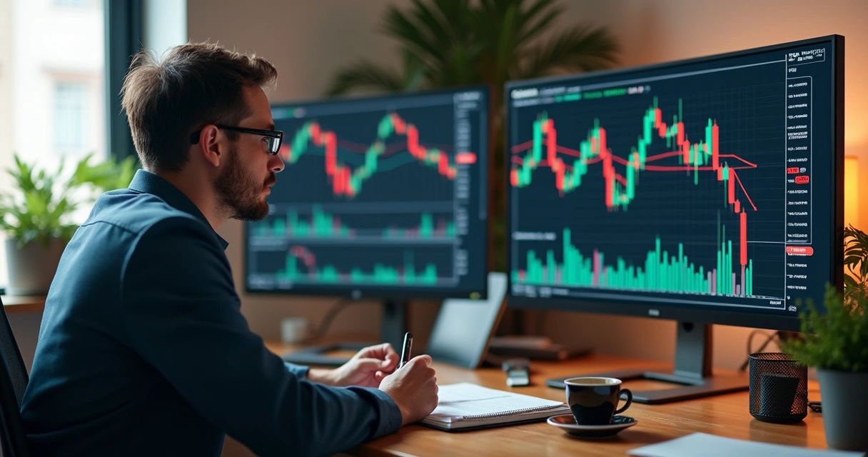 Pessoa olhando gráficos e copiando operações no computador