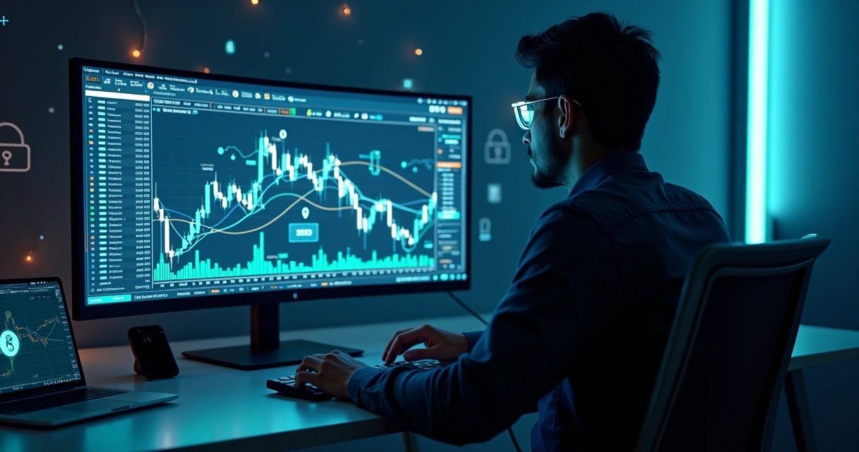 Trader observando painel com robôs de trading conectados por API 