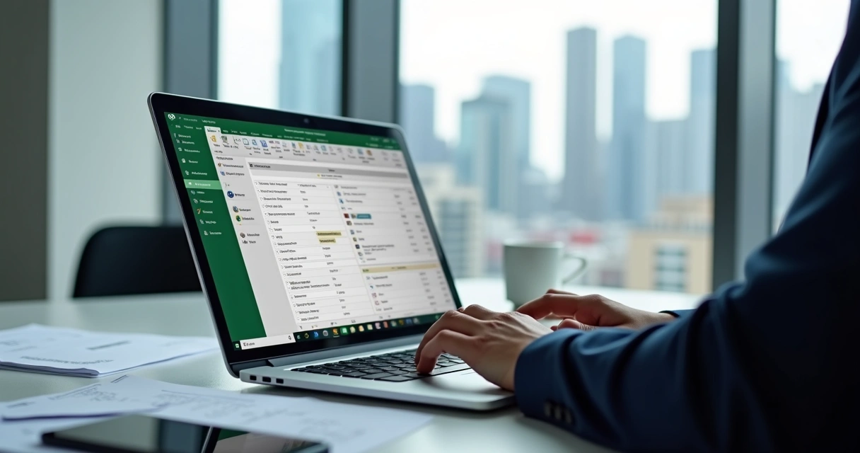 Profissional de tecnologia utilizando Copilot em um notebook moderno no escritório 