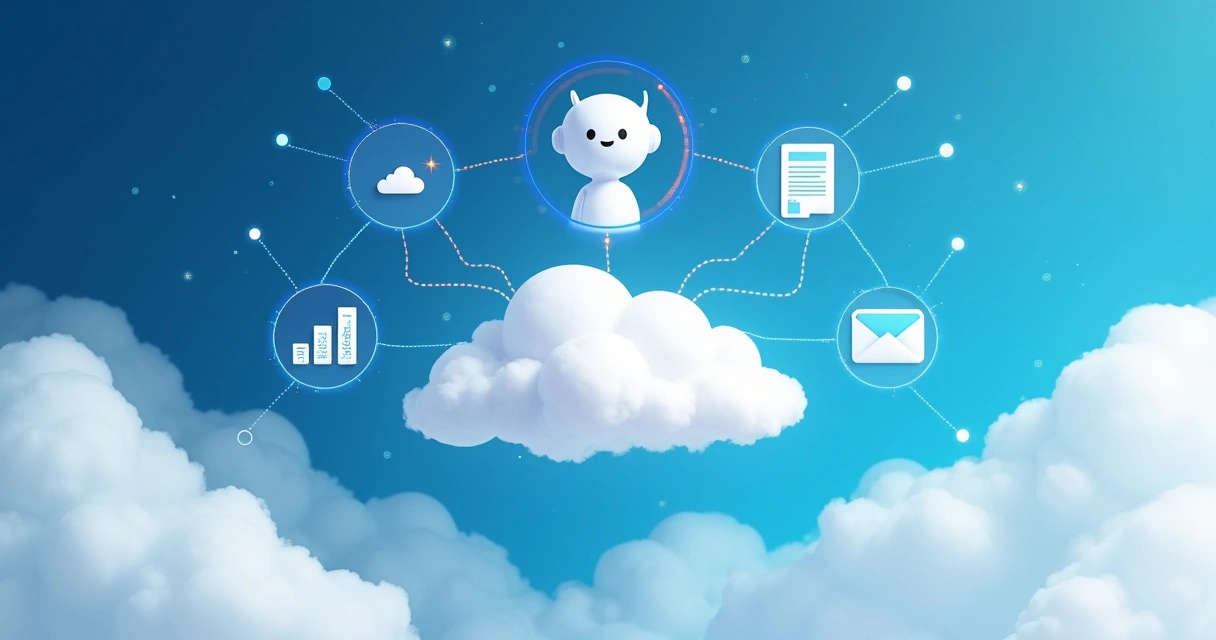 Assistente digital Copilot interagindo com dados empresariais na nuvem 