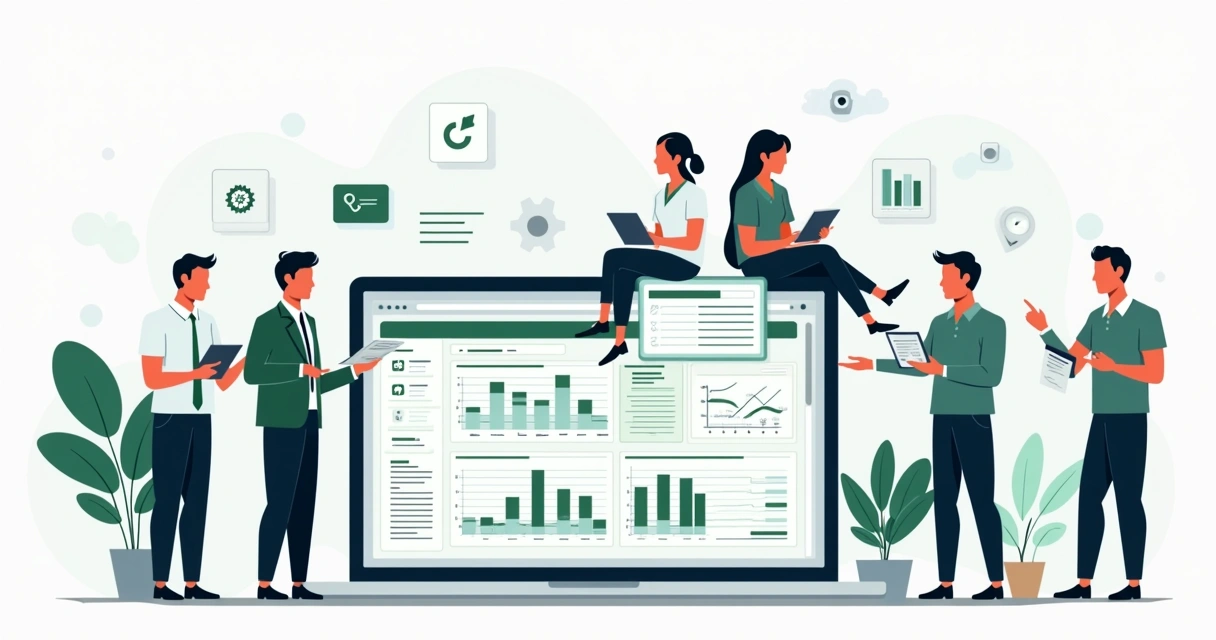 Ilustração de profissional analisando dados no Excel com apoio de Copilot em ambiente corporativo 