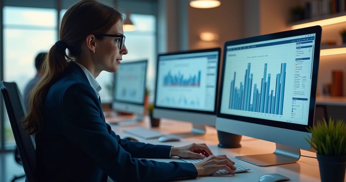 Profissional usando Copilot no Excel em ambiente corporativo 