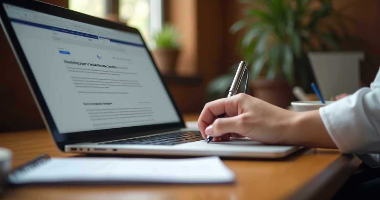 Mão feminina escrevendo texto persuasivo para vendas online