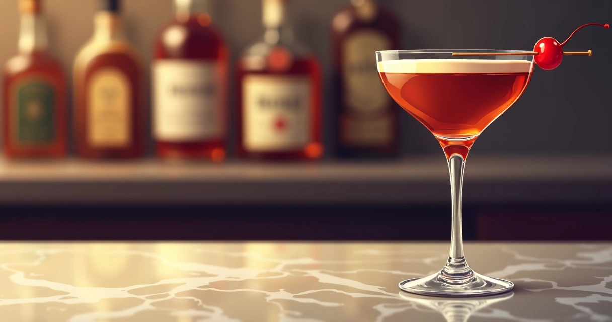 Taça de cocktail Manhattan clássica com cereja ao marasquino. 
