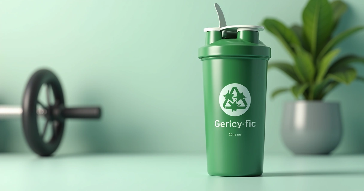 Coqueteleira personalizada ecológica com tampa verde em fundo claro 