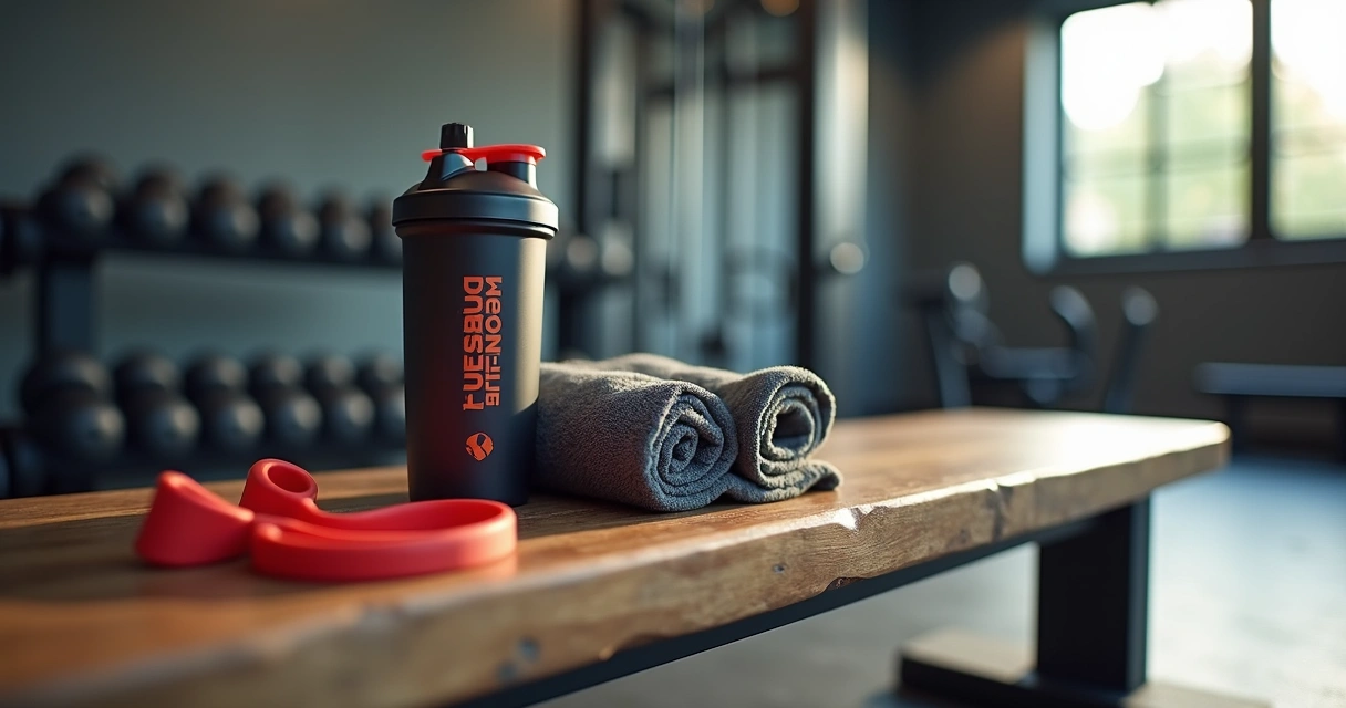 Kit fitness com coqueteleira personalizada, garrafa térmica e acessórios de academia 