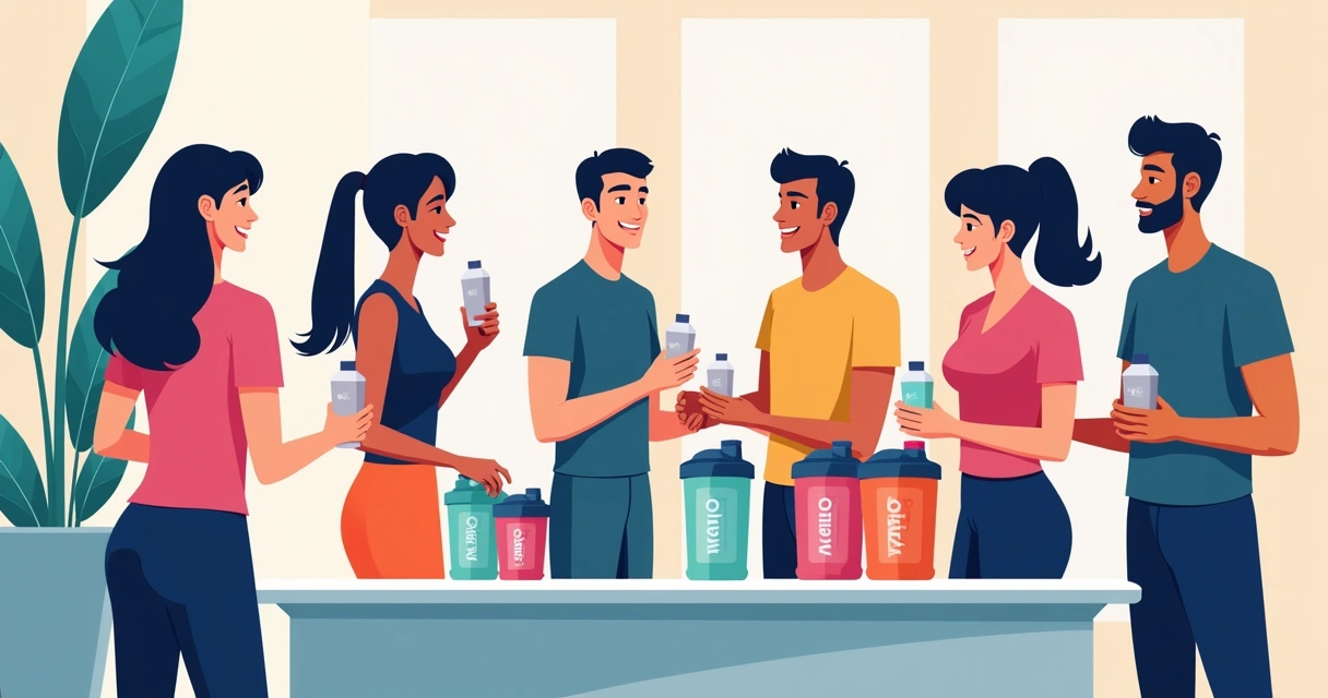 Coqueteleiras personalizadas em destaque em um evento corporativo fitness 