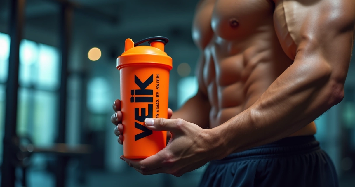 Coqueteleira personalizada usada por atleta em academia 