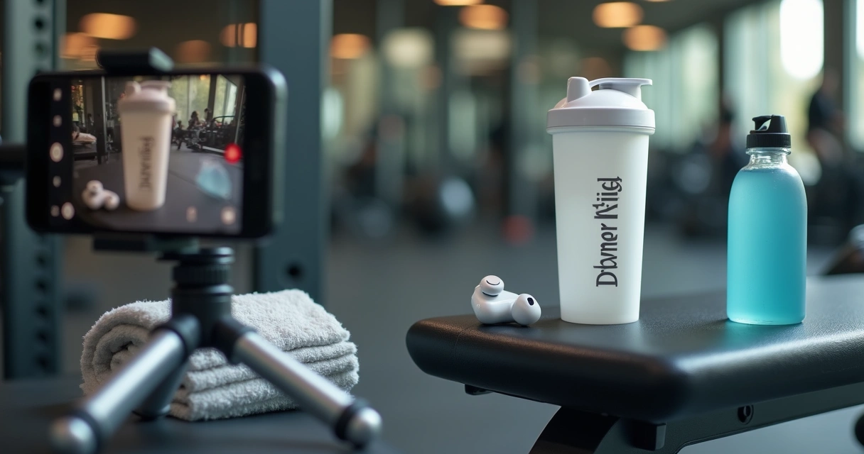 Coqueteleira personalizada em postagem de redes sociais fitness