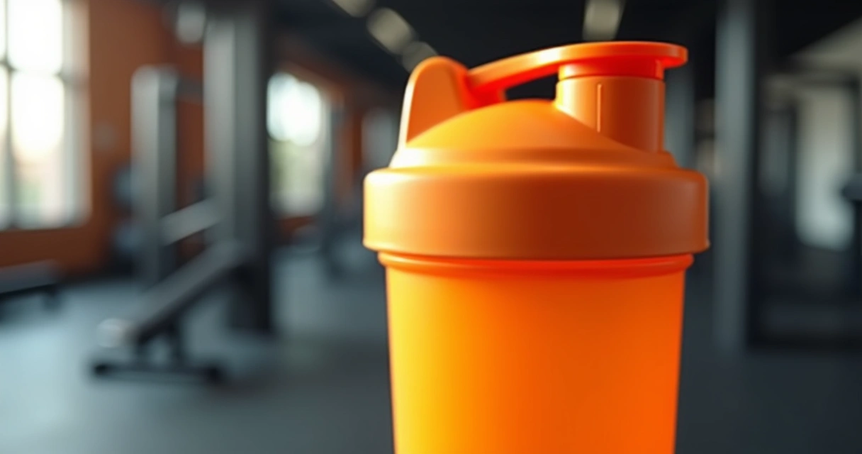 Detalhe de uma coqueteleira premium laranja mostrando tampa e material