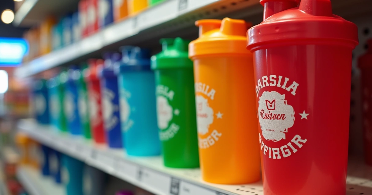 Coqueteleiras personalizadas alinhadas com diferentes cores em destaque