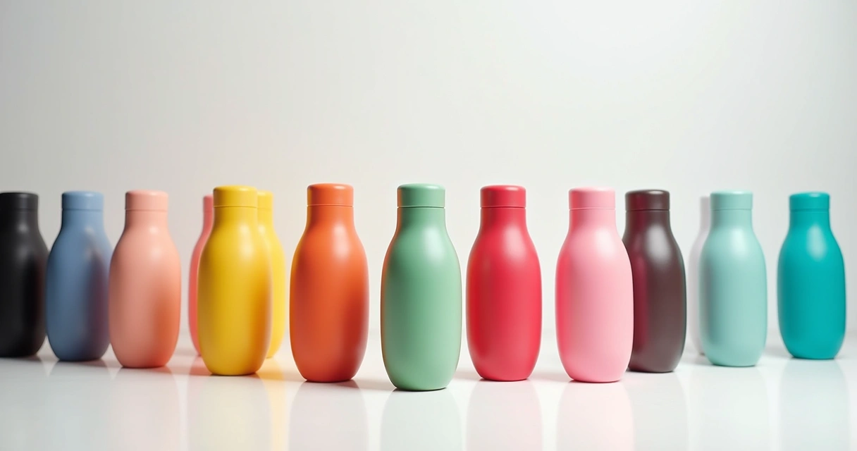 Conjunto de coqueteleiras personalizadas em diferentes cores e modelos sobre superfície branca 
