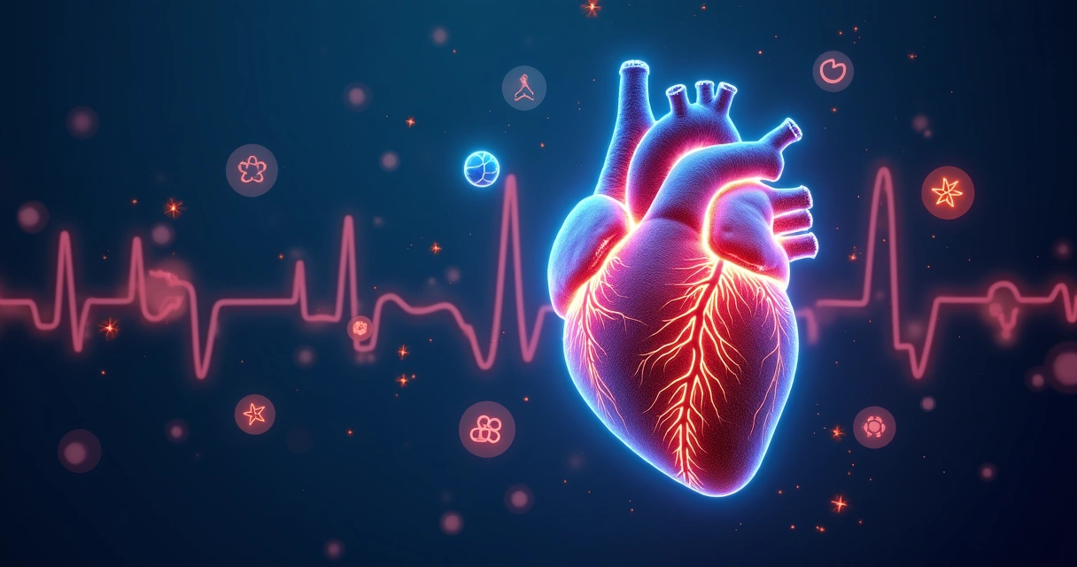 Coração desenhado em traços azuis com partículas brilhantes ao redor 
