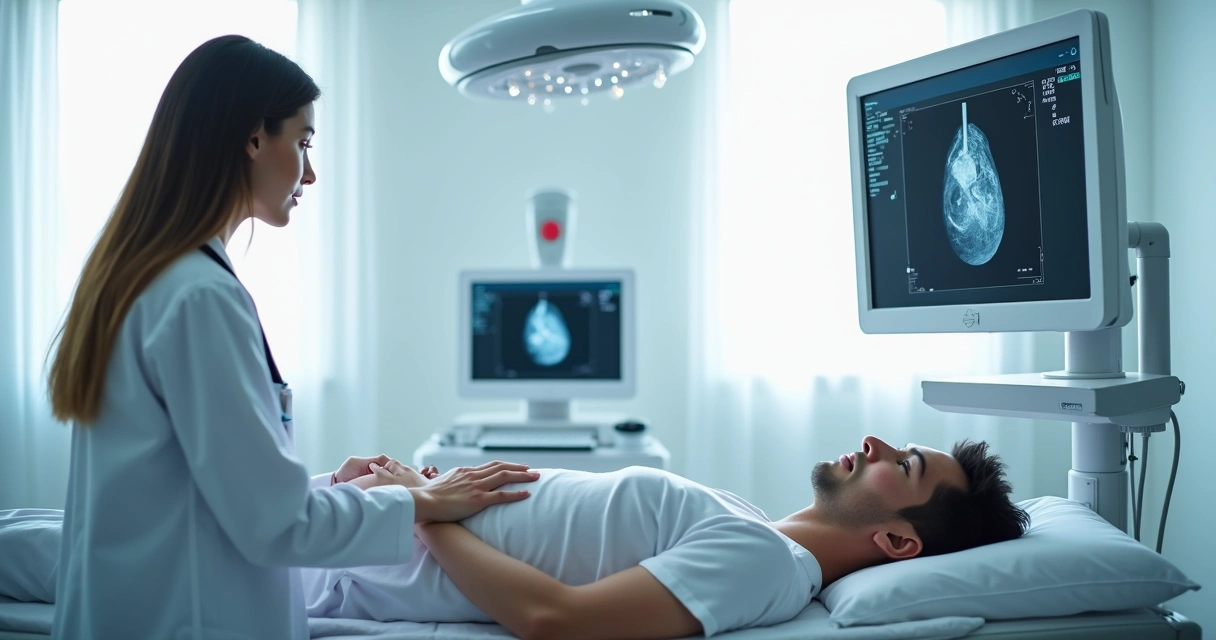 Médico faz ultrassom do coração de paciente 